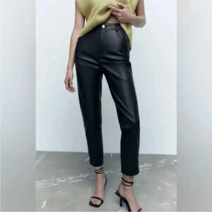 NEW Zara Faux Leather High Rise Cropped Pants Sz 4
